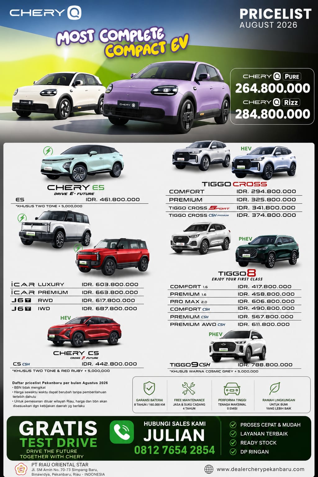 Harga Chery Terbaru Agustus 2026 Mulai Rp264,8 Juta! Mobil Listrik, Hybrid hingga SUV Premium Siap Dimiliki